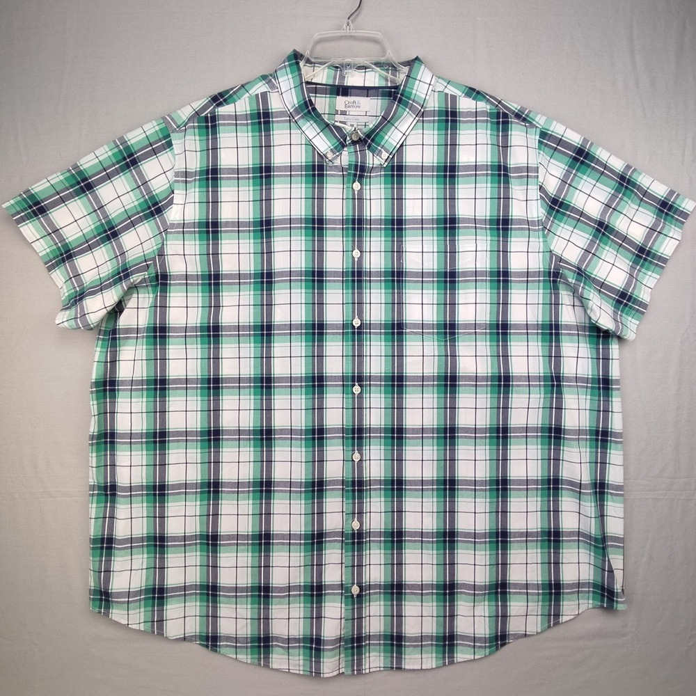 Croft & Barrow Shirt Mens 3XB Green Plaid Easy Care Short‎ Sleeve Button Down